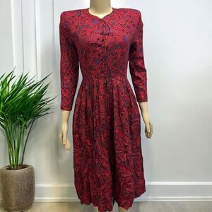 Vintage S.G. Gilbert 80’s Dress Sz 6 Pockets Paisley  Fit & Flare Bold Feminine